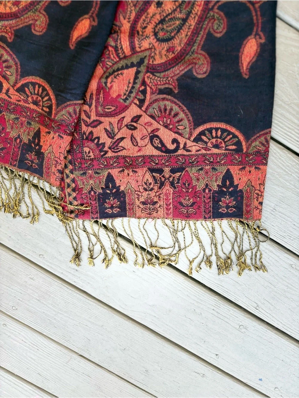 NWOT PASHMINA Red & Black Silk/Pashmina Blend Paisley Wrap Scarf, Size: 72” x 26